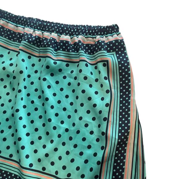 Zara Scarf Skirt Womens Medium Silky Teal Navy Polka Dot Mixed Print Trafaluc - Picture 2 of 7
